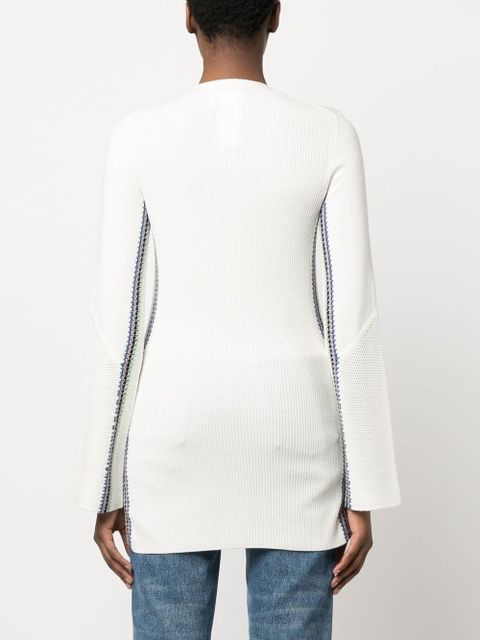 Chloé stripe-detail long wool cardigan - White