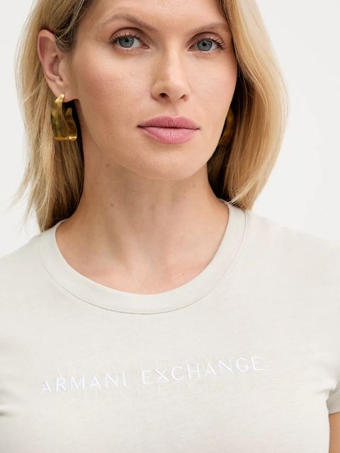 Armani Exchange t-shirt bawełniany damski kolor beżowy XW002038 AF10356