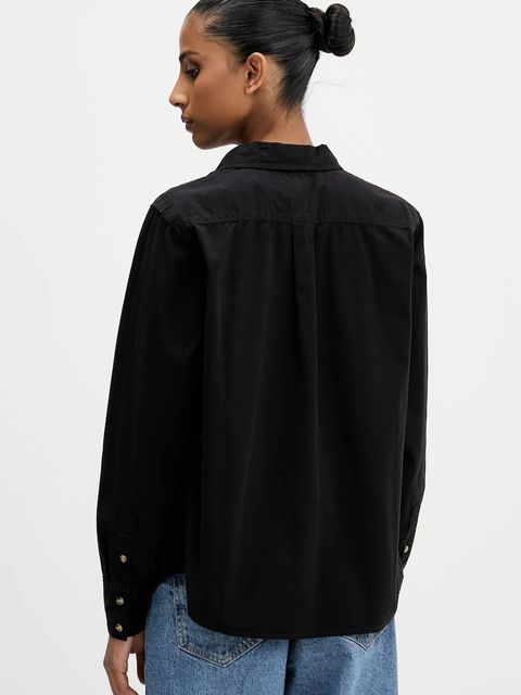 Guess Jeans koszula bawełniana damska kolor czarny regular z kołnierzykiem klasycznym W4YH68 WGCF1