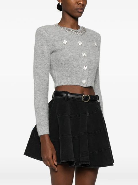 Self-Portrait crystal-embellished cardigan - Grey