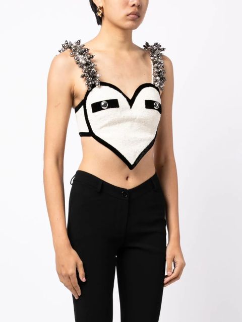 AREA bead-embellished heart crop top - White