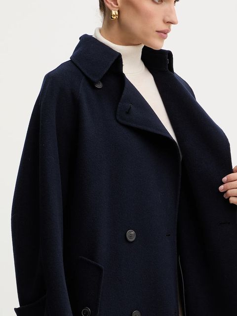 Weekend Max Mara płaszcz wełniany CADINE kolor granatowy 2525016022600