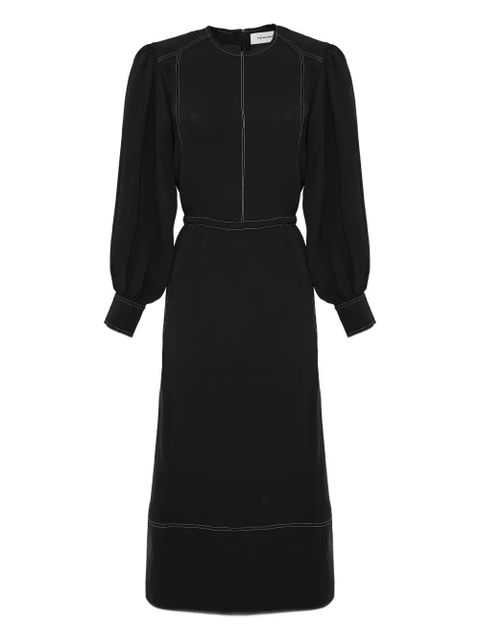 Yves Salomon drawstring-waist puff-sleeve midi dress - Black - zdjęcie produktu nr 1
