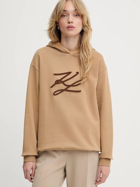 Karl Lagerfeld bluza AUTOGRAPH HOODIE damska kolor beżowy z kapturem z aplikacją A3W20008 - zdjęcie produktu nr 1