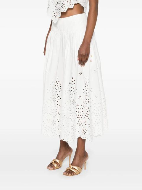Self-Portrait cotton embroidered midi skirt - White