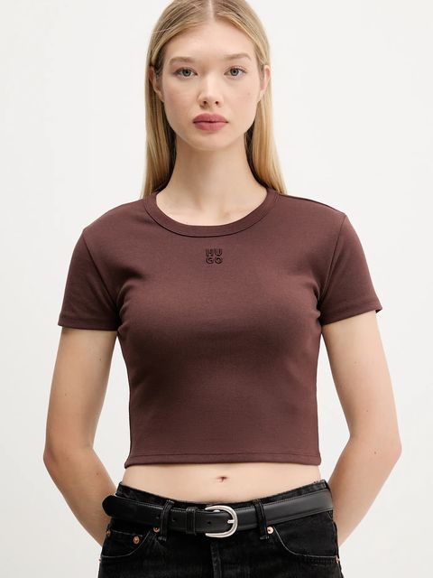 HUGO t-shirt damski kolor brązowy 50512000 - zdjęcie produktu nr 1