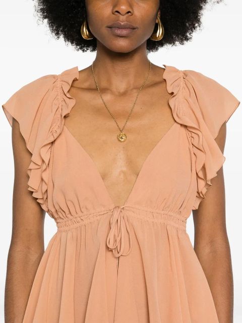 Chloé ruffled sleeveless silk blouse - Orange