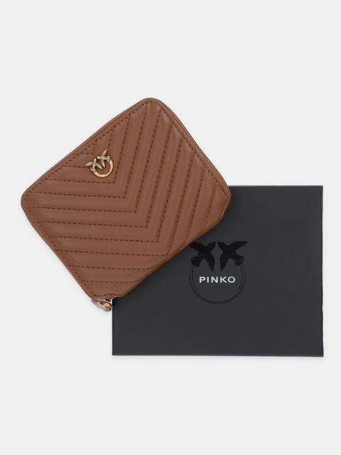 Pinko portfel skórzany damski kolor brązowy