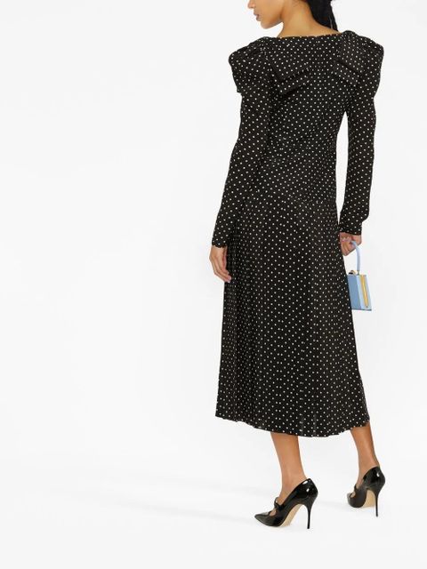 Alessandra Rich mutton-sleeve polka dot-print midi dress - Black