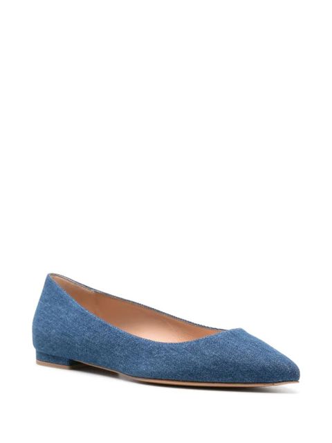 Gianvito Rossi pointed-toe denim ballerina shoes - Blue - zdjęcie produktu nr 2