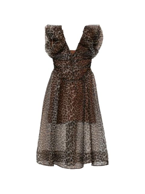 GANNI ruffled animal-print midi dress - Brown - zdjęcie produktu nr 1