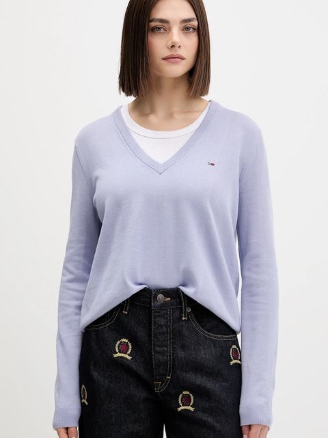 Tommy Jeans sweter bawełniany kolor niebieski lekki DW0DW19888 - zdjęcie produktu nr 1