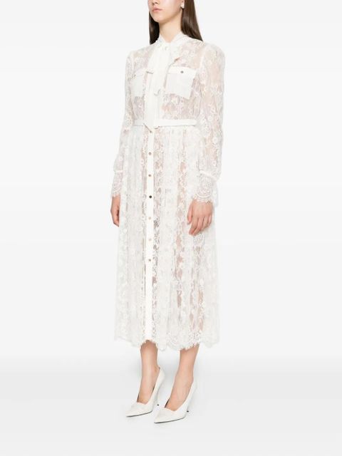 Self-Portrait lace pussy-bow midi dress - White