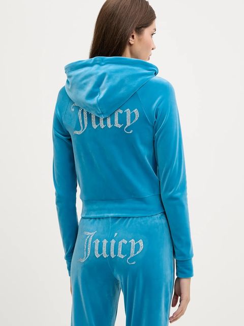 Juicy Couture bluza damska kolor niebieski z kapturem z aplikacją JCWA122001