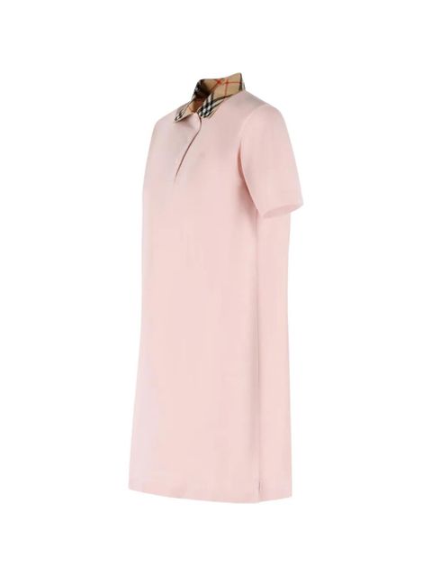 Burberry checked-collar embroidered polo dress - Pink