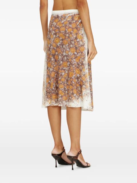 Diesel B-Blomette floral ribbed wrap midi skirt - Brown