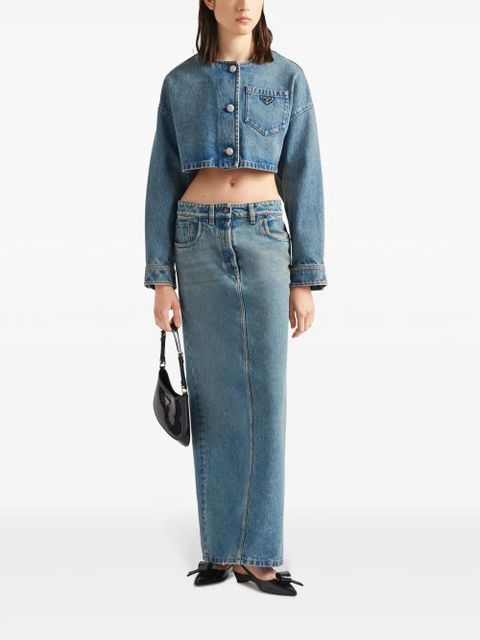 Prada triangle-logo denim maxi skirt - Blue - zdjęcie produktu nr 2