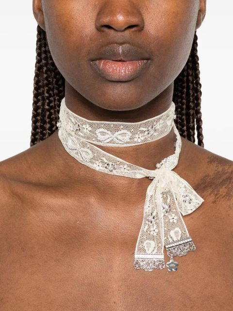 SHUSHU/TONG x Yvmin crystal-embellished lace necklace - Neutrals - zdjęcie produktu nr 2