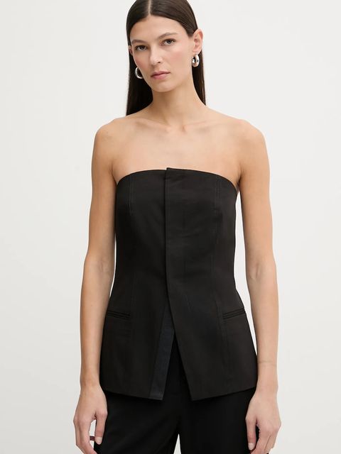 G-Star bluzka z domieszką wełny 0 damska kolor czarny gładka D27755.E068 - zdjęcie produktu nr 1