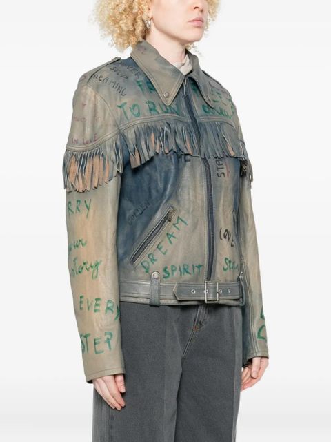 Golden Goose fringed leather jacket - Blue