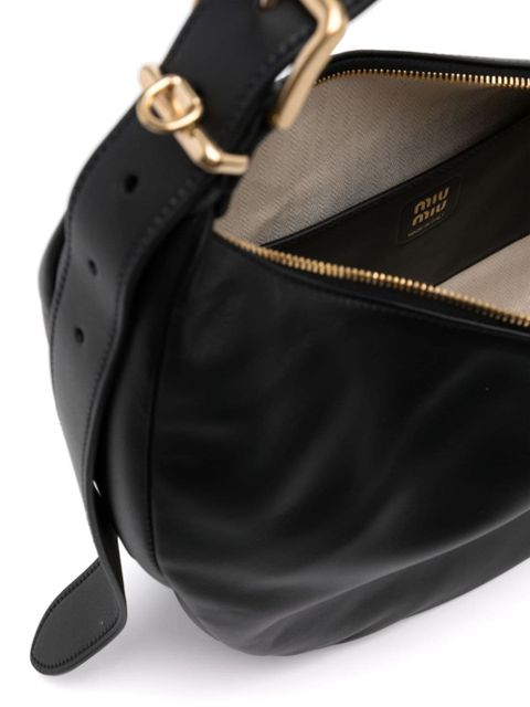 Miu Miu logo-appliqué leather tote bag - Black