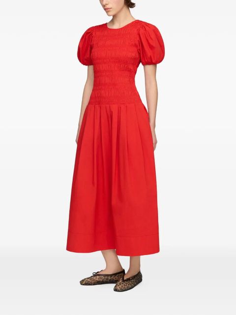 GANNI smocked puff-sleeve dress - Red - zdjęcie produktu nr 2