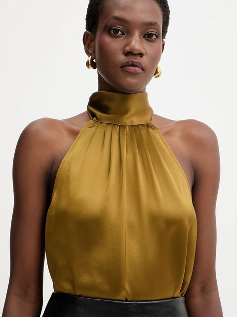 Retrofete bluzka Martina damska kolor zielony gładka R-FW25-11995-11