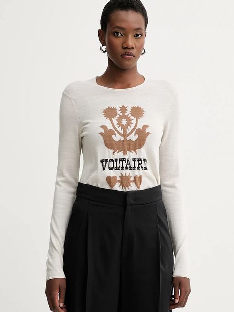 ZADIG&VOLTAIRE sweter wełniany damski kolor beżowy lekki KWSW02802 - zdjęcie produktu nr 1