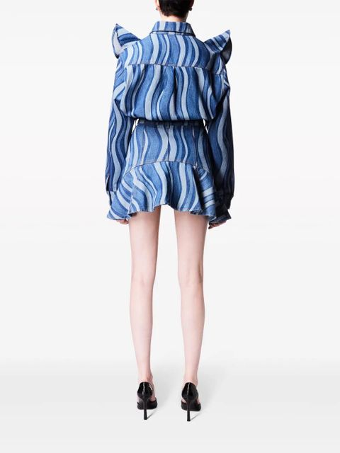 AREA Sunray ruffle-hem denim skirt - Blue