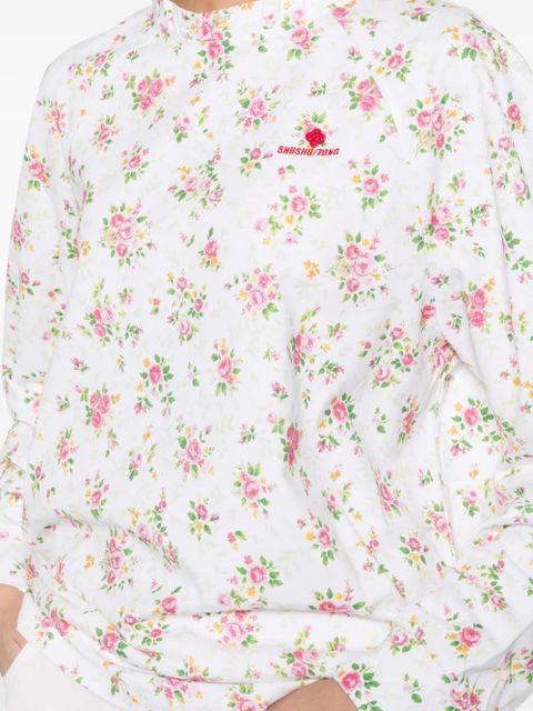 SHUSHU/TONG floral-print ruffled-collar sweatshirt - White