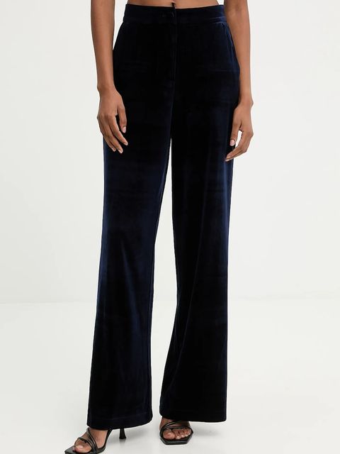 Answear.LAB spodnie welurowe damskie kolor granatowy szerokie high waist