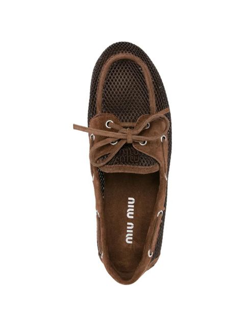 Miu Miu crochet leather boat shoe - Brown