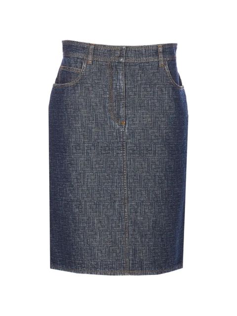 FENDI denim embroidered logo midi skirt - Blue - zdjęcie produktu nr 1