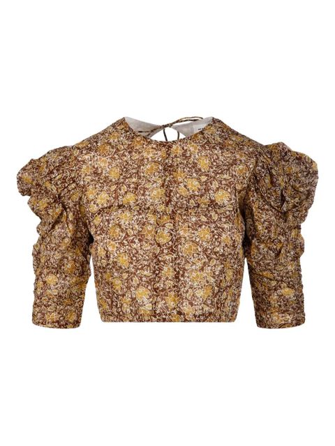 MARANT ÉTOILE gathered-sleeve floral-print blouse - Brown - zdjęcie produktu nr 1