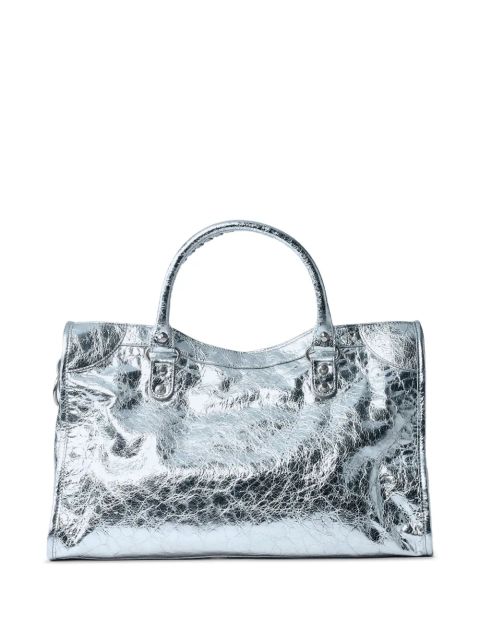 Balenciaga medium crinkled leather stud tote bag - Silver - zdjęcie produktu nr 2
