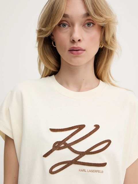 Karl Lagerfeld t-shirt bawełniany damski kolor beżowy A3W17014