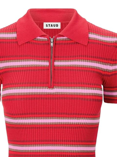 STAUD Ren zip-fatening striped polo shirt - Red - zdjęcie produktu nr 2