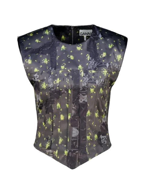 GANNI floral-print panelled top - Grey - zdjęcie produktu nr 1