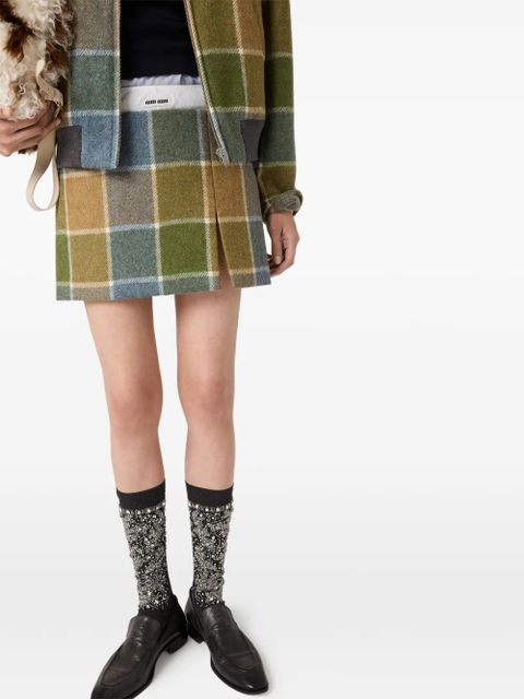 Miu Miu checked logo mini skirt - Green