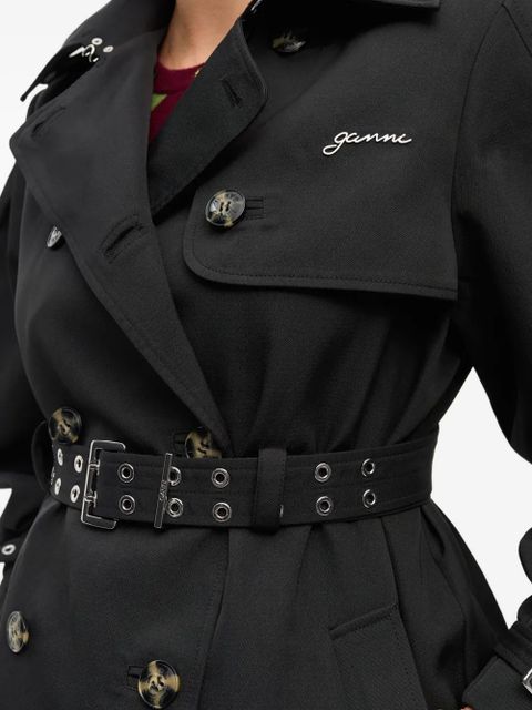 GANNI balloon-sleeve trench coat - Black