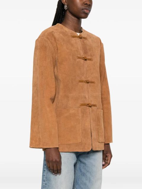 Róhe mandarin-collar suede jacket - Brown
