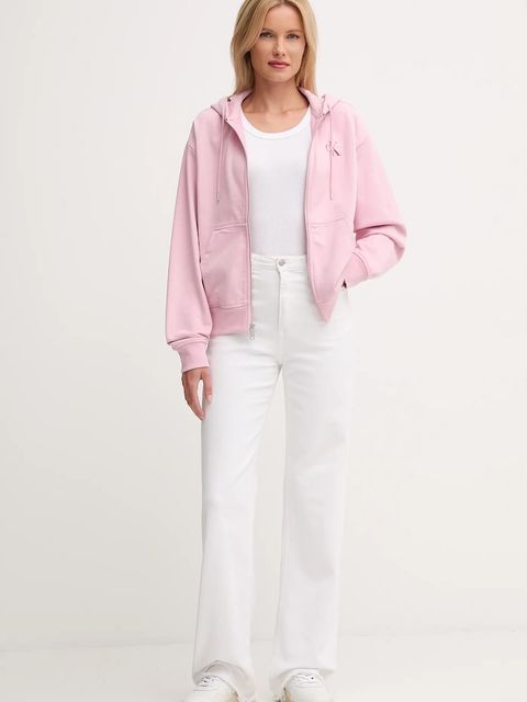 Calvin Klein Jeans bluza damska kolor różowy z kapturem z nadrukiem LV047B270G - zdjęcie produktu nr 2