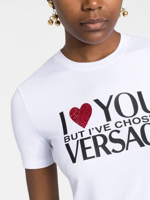 Versace crystal-embellished slogan T-shirt - White