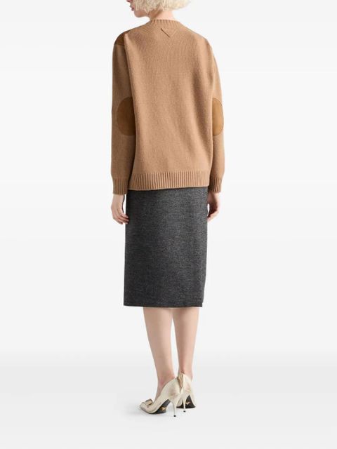 Prada suede-panel V-neck sweater - Brown
