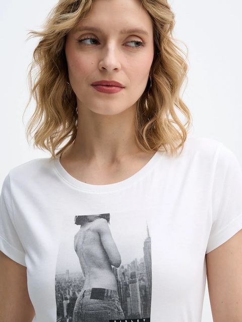 Sisley t-shirt bawełniany damski kolor biały 3I1XL107Z