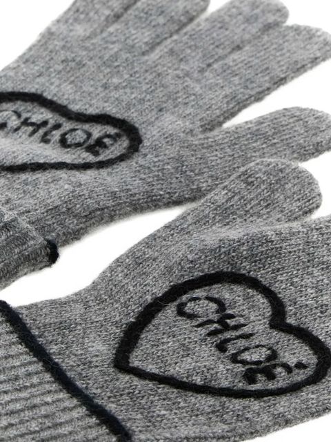 Chloé heart-embroidered gloves - Grey - zdjęcie produktu nr 2