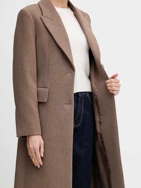 Sisley płaszcz wełniany kolor brązowy przejściowy 2JJYLN04Z