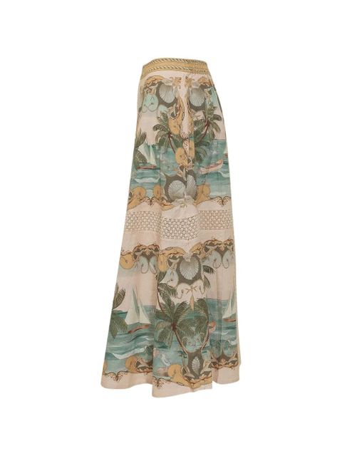 FARM Rio royal sea-print midi skirt - Neutrals