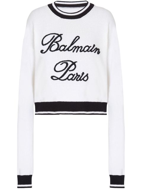 Balmain logo-embroidered crew-neck jumper - White - zdjęcie produktu nr 1