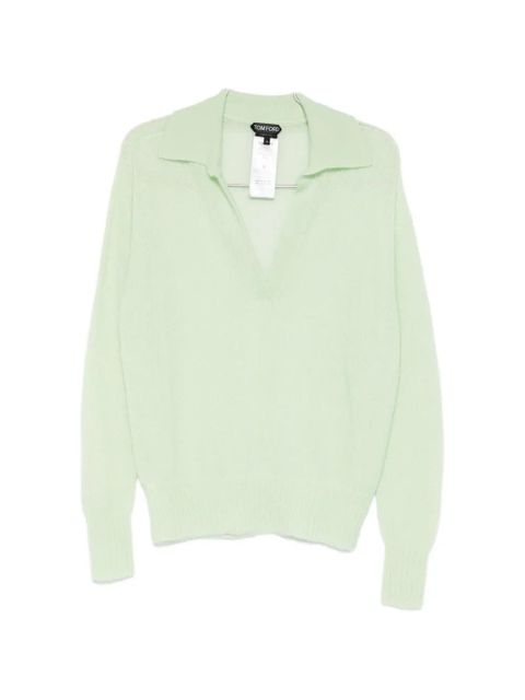 TOM FORD V-neck collared sweater - Green - zdjęcie produktu nr 1